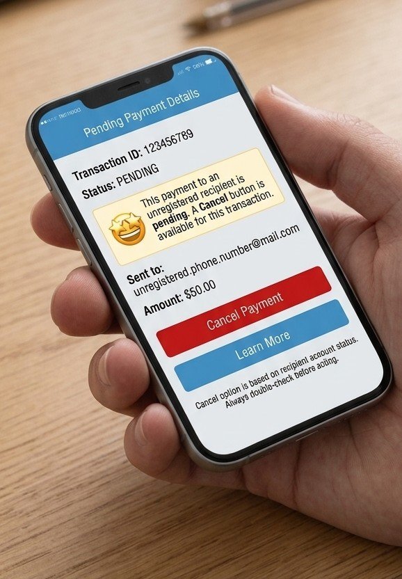 Venmo pending payment cancellation screen"