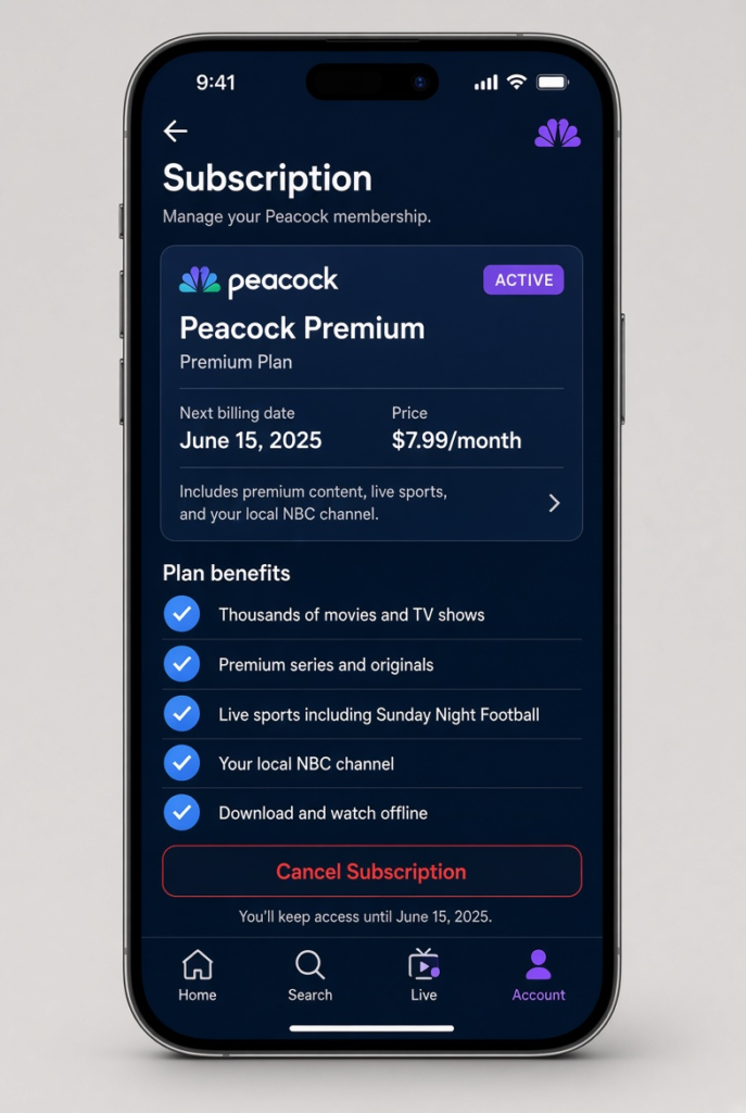 How to cancel Peacock subscription on a phone